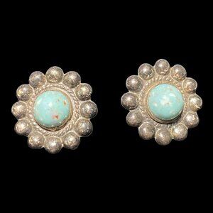 Vintage Earrings Plastic Celluloid or Casein Turquoise Sterling Silver Vintage S